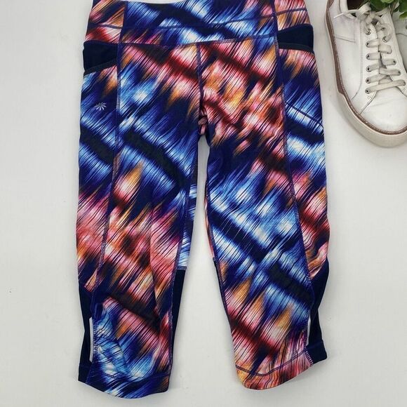 Athleta Zoom Be Free Kicker Crop‎ Athetic Legging Tights Pockets Blue Multi  S - Picture 1 of 16